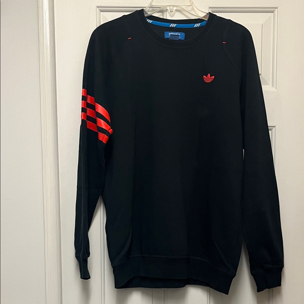 adidas Black Crewneck Sweatshirt with Red Stripe Accents